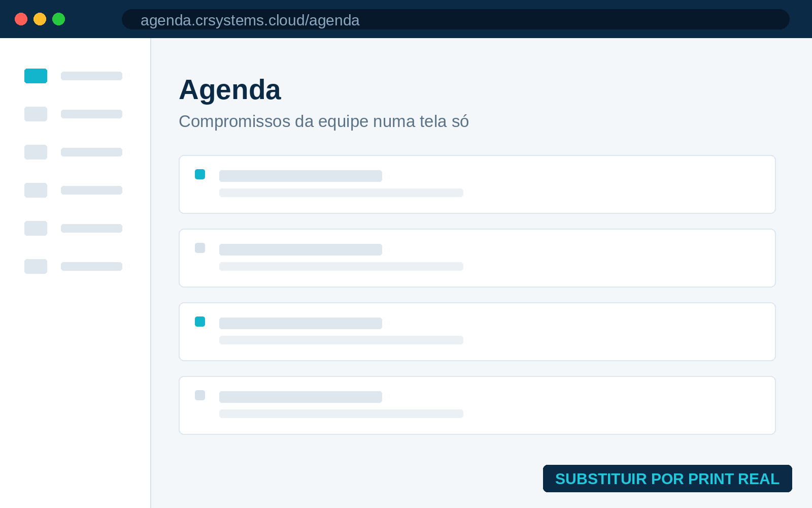 Tela de agenda do CRSystems Agenda